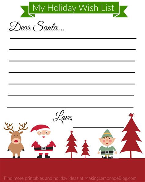 christmas  list template  printable