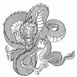 Drago Nero Giapponese Drache Tatuaggio Disegnato Tradizionale Siluetta Cinese Libro Mano Gezeichneter Schwarzweiss Chinesische Towierung Japanischer Traditioneller sketch template