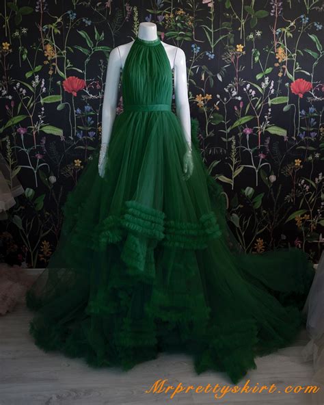 dark green tulle sexy prom dress