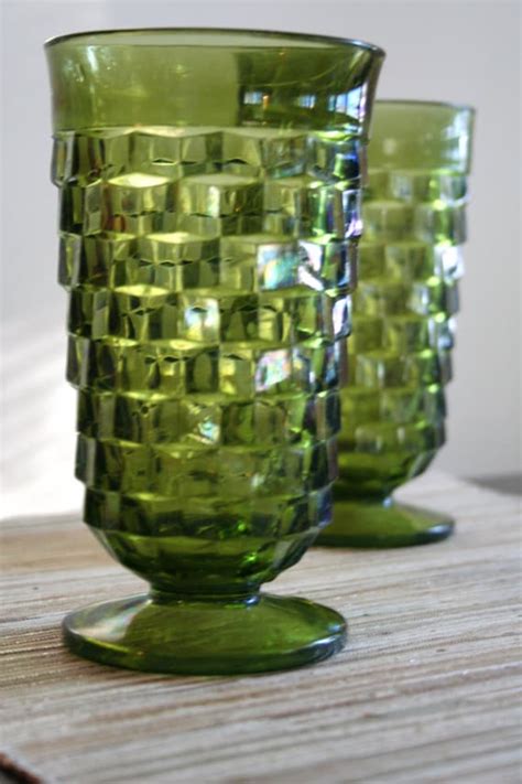 vintage green glass drinking glasses indiana by
