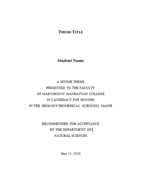 thesis format  contents natural sciences marymount manhattan college