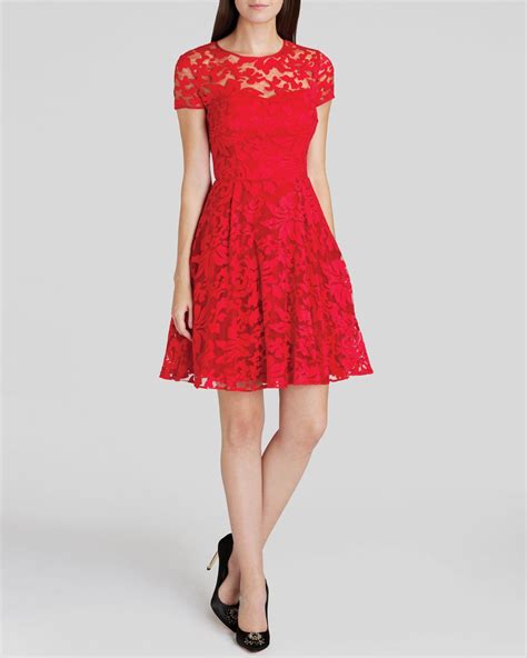 ted baker dress career sheer neckline floral lace  red lyst