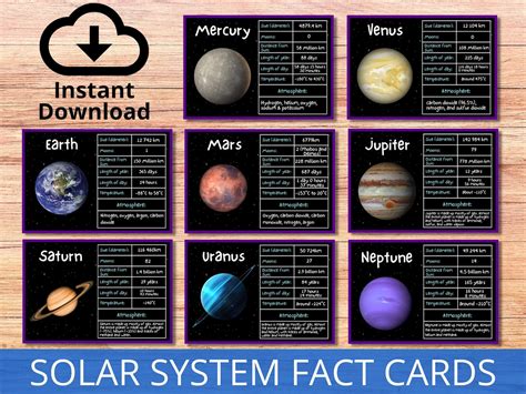 solar system fact cards printable