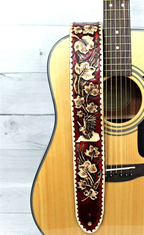 leather guitar strap  custom hand tooled design