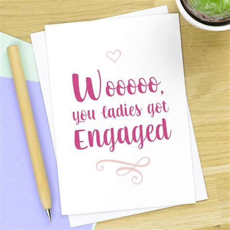 same sex engagement card for lesbian couple by pink and turquoise