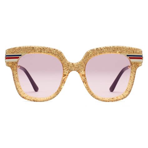 Gucci Square Frame Acetate Sunglasses Glitter Gold Glitter Acetate