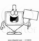 Dreidel Clipart Mascot Holding Sign Happy Cartoon Cory Thoman Outlined Coloring Vector 2021 sketch template