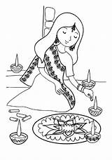 Coloring Indian Girl Pages Rangoli Decorating Color Getcolorings Decorati Printable sketch template