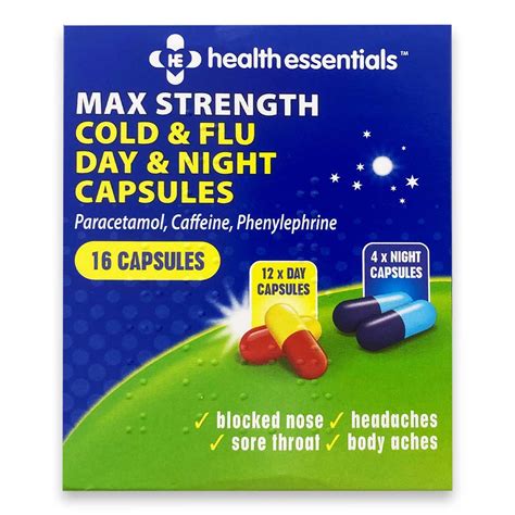 health essentials max strength cold flu day night capsules  pack