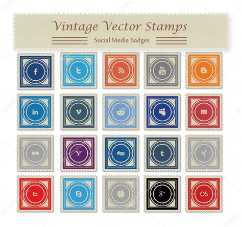 vintage social media vector stamps stock vector  karlos