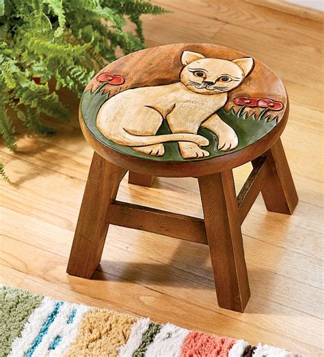 hand carved sustainable acacia wood cat stool wind  weather