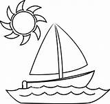 Boat Sailboat Coloring Drawing Clipart Pages Kids Clip Printable Color Print Preschool Water Transportation Cartoon Procoloring Line Sun Pencil Wheels sketch template