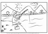 Fishing Draw Man Scenery Drawing Step Scenes Tutorials Drawingtutorials101 sketch template