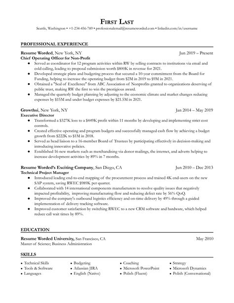 chief operating officer   profit resume examples