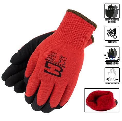 grip winter insulated double lining rubber coated work gloves