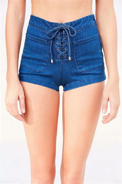 Urban Outfitters Bdg Mia Lace Up Denim Shorts Sz 28 Indigo Ebay