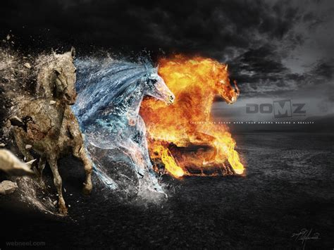 digital art photo manipulation fire water stone ads