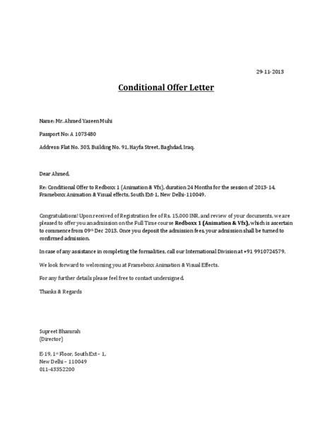conditional offer letter sample hq template documents images
