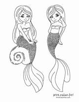 Mermaid Coloring Pages Mermaids Print Two Color Printables Fantasy Printable Sister Sweet sketch template