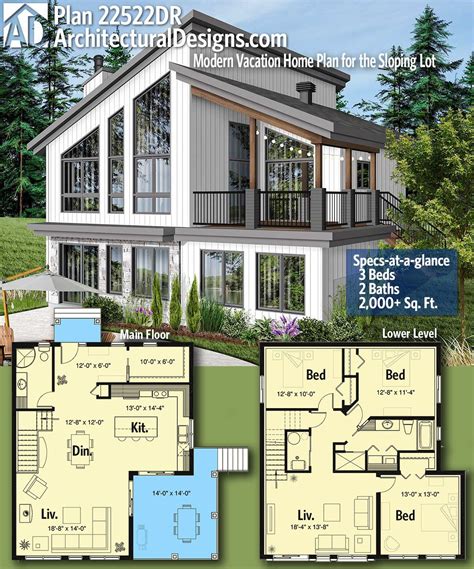 plan dr modern vacation home plan   sloping lot  sq ft architectural design