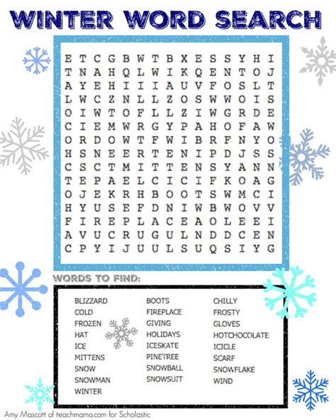 winter word search winter words holiday words winter word search