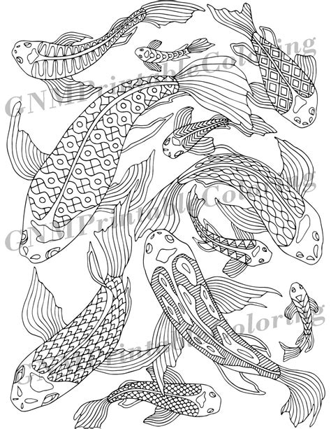 koi fish  zentangle coloring page therapy coloring etsy