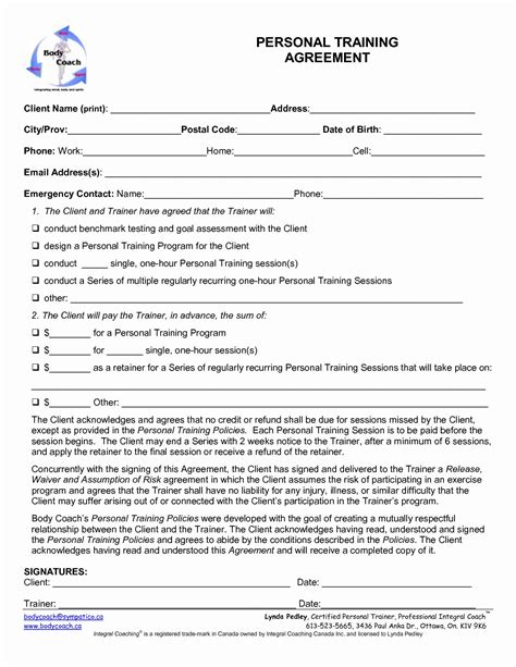 personal trainer waiver form template awesome personal training