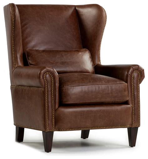 brighton leather wingback chair walnut traditional armchairs
