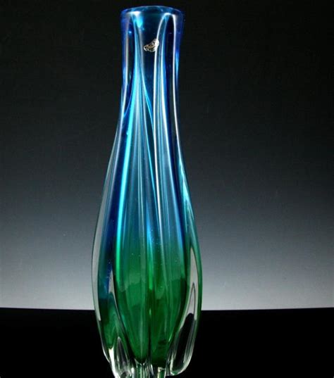 Large Sanyu Blue Green Glass Vase