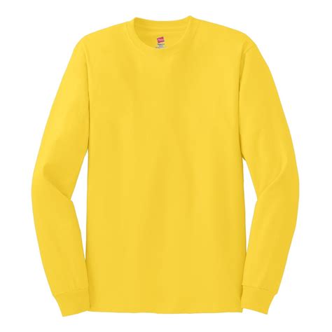 hanes  tagless cotton long sleeve  shirt yellow fullsourcecom