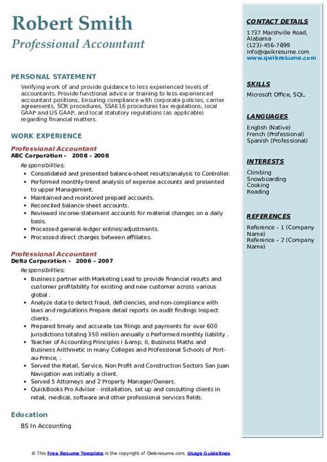 professional accountant resume samples qwikresume