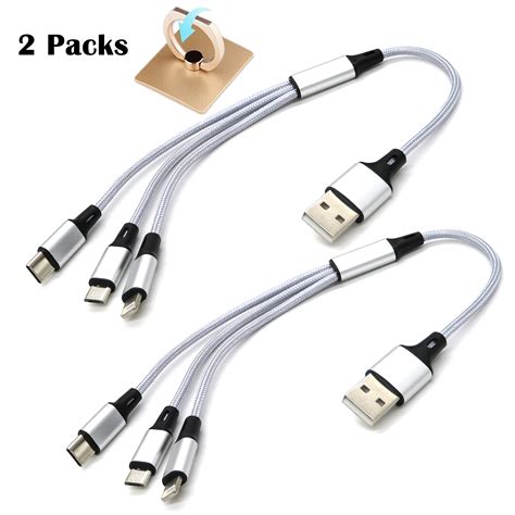eekiiqi 2 packs short 3 in 1 usb charging cable 1ft multi charger cord