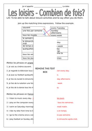 French Leisure Activities Les Loisirs Worksheets Teaching Resources
