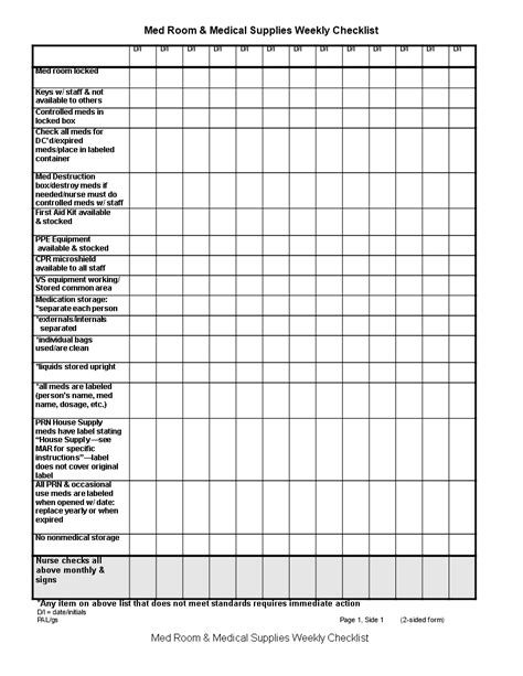 medical supplies weekly checklist templates  allbusinesstemplatescom