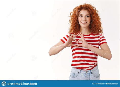 Attractive Cheerful Glad Redhead Curly Haired Female