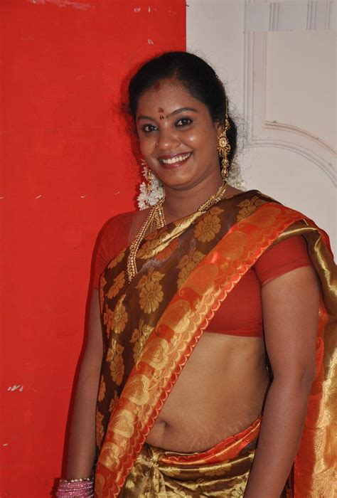 Homely Hot Aunty Deep Navel Show In Red Saree
