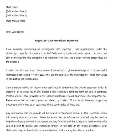 sample  statement letter  witness caresizsinizcom