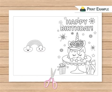 printable happy birthday card coloring greeting card kids etsy