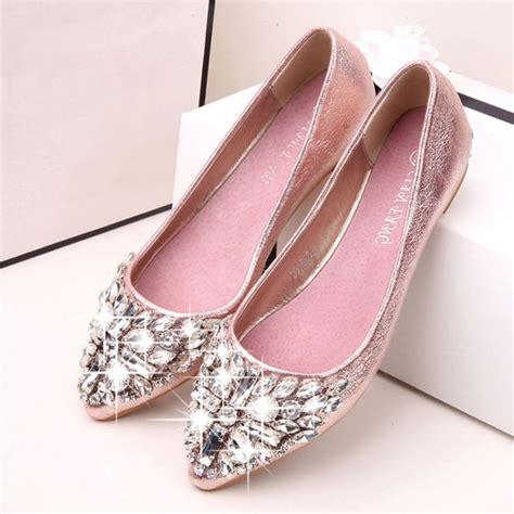 Flat Shoes Shiny Crystal Ballet Pointy Bling Rhinestone
