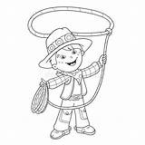 Cowboy Outline Coloring Cartoon Lasso Stock Illustration Kids Vector Preview Book sketch template