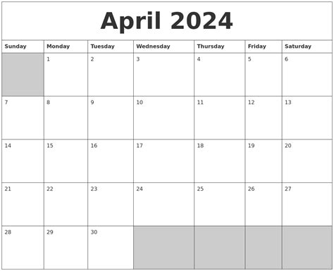 april  blank printable calendar