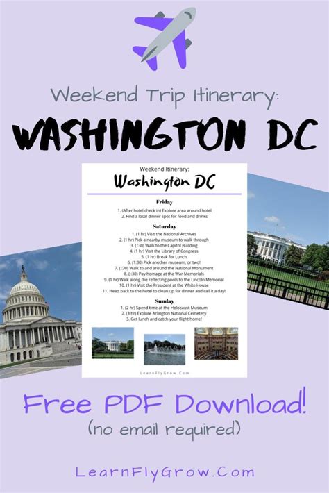 downloadable itinerary  washington dc vacation dc vacation