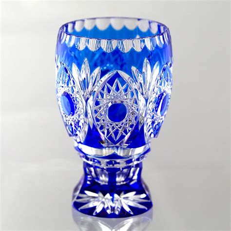 Vintage Bohemian Lead Crystal Cobalt Blue Cut To Clear Art Glass Vase