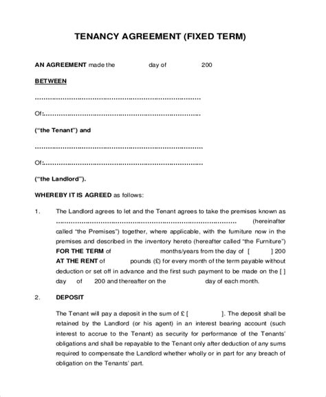 sample tenant agreement forms   ms word