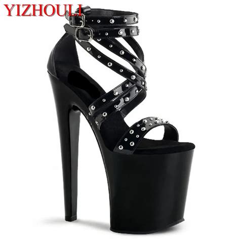 20cm black wedding sandals 8 inches high heels open toed shoes platform