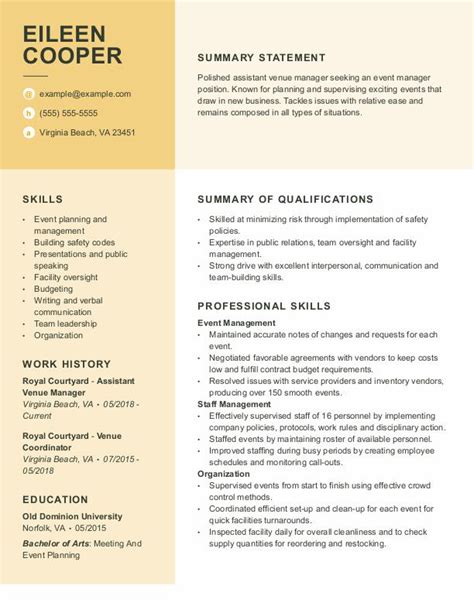 event manager resume examples   myperfectresume