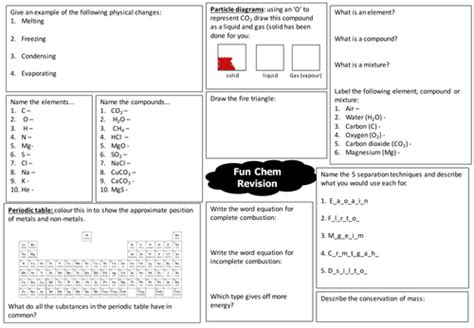 ks chemistry revision sheet teaching resources