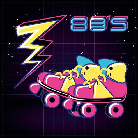 eighties roller skate icon with colorful frame stock