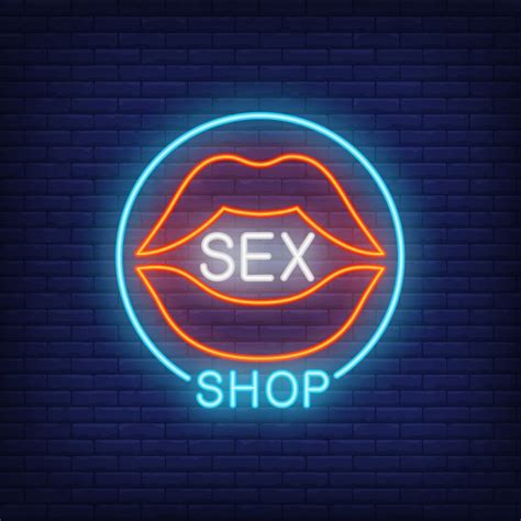 Lábios Com Letras De Loja De Sexo Em Círculo Sinal De Néon No Fundo Do