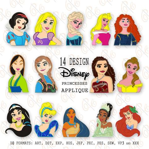 disney princesses applique embroidery designs set   disn machine embroidery designs